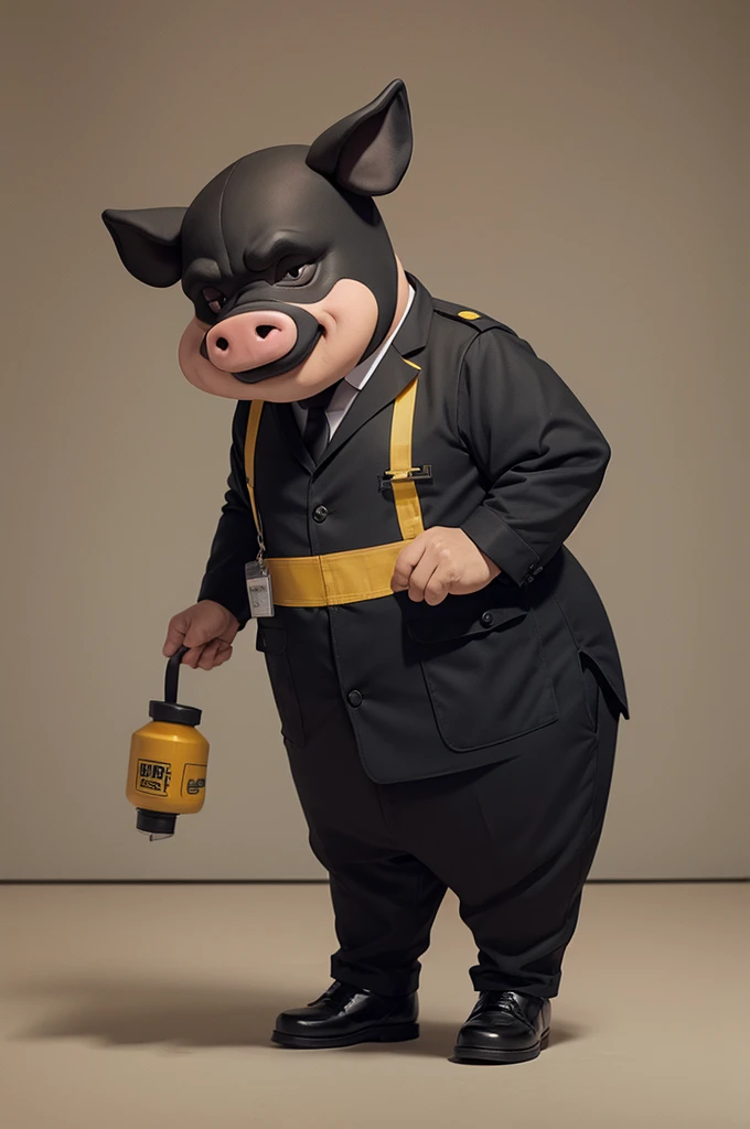 Caricature of a black pig in a construction uniform