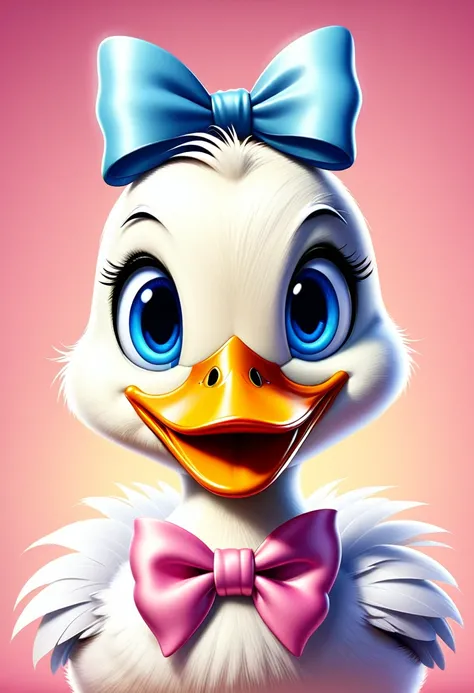 cartoon duck with a bow on its head, adorable digital painting, loony tunes style, duckface, duck, cute goose, cartoon, looking ...