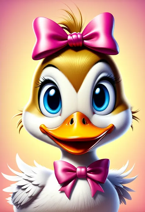 cartoon duck with a bow on its head, adorable digital painting, loony tunes style, duckface, duck, cute goose, cartoon, looking at viewer, cute eyes, yellow duck