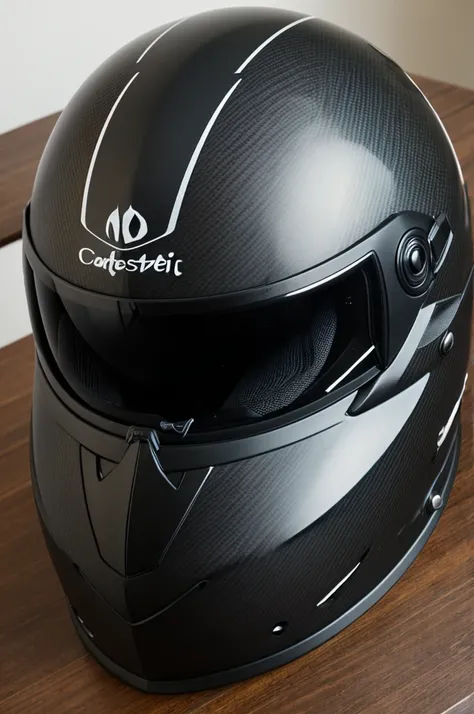 ((best quality)), ((masterpiece)), (detailed),Create a carbon fiber motorcycle helmet on a table