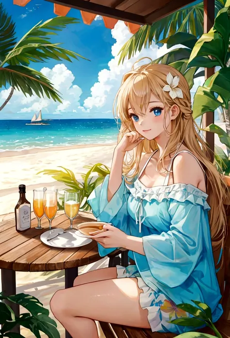 Tropical、Beach、Cafe、Large terrace、girl