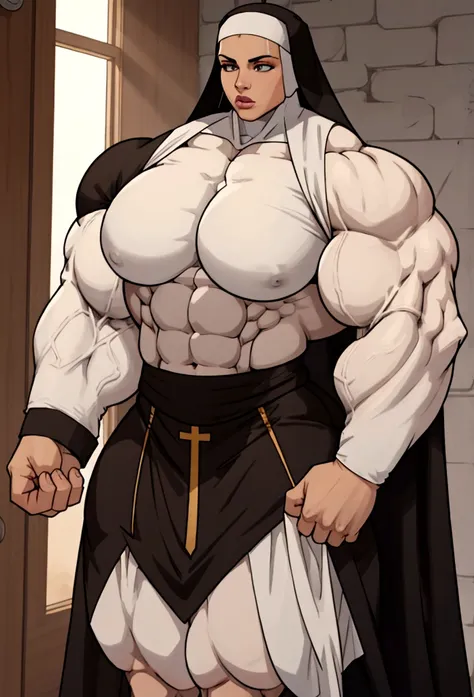 very huge muscle nun big pecs abs