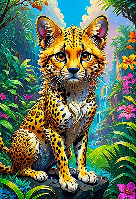 A Cheetah, from Zootopia, by Lisa_Frank, best quality, masterpiece, very aesthetic, perfect composition, intricate details, ultra-detailed