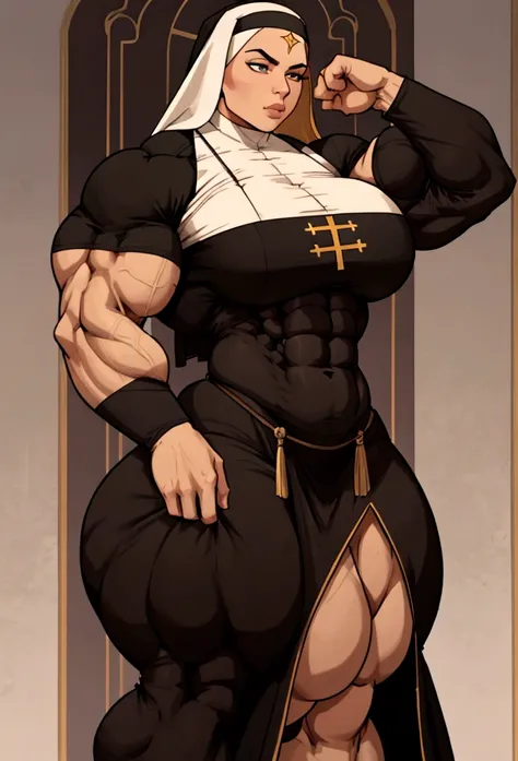 very huge muscle nun big pecs abs 