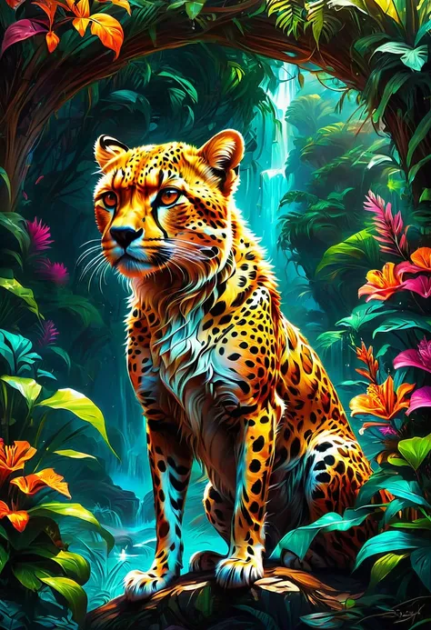 A Cheetah, by Cyril Rolando, best quality, masterpiece, very aesthetic, perfect composition, intricate details, ultra-detailed