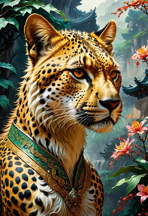 A Cheetah, by zhang daqian and Gu_An and Lü_Ji and Zhang Jingna and wenjun lin, best quality, masterpiece, very aesthetic, perfect composition, intricate details, ultra-detailed