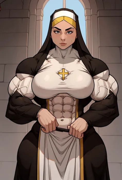 very huge muscle nun big pecs abs 