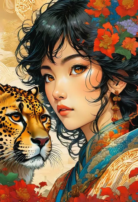 A Cheetah, by Satoshi Kon, best quality, masterpiece, very aesthetic, perfect composition, intricate details, ultra-detailed