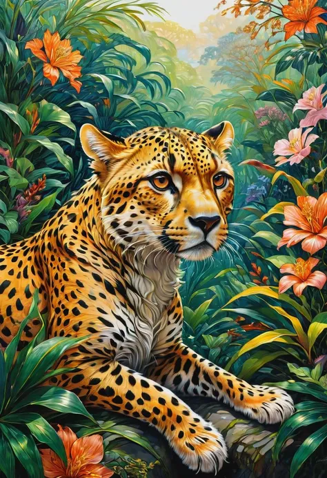 A Cheetah, by Chiho Aoshima, best quality, masterpiece, very aesthetic, perfect composition, intricate details, ultra-detailed