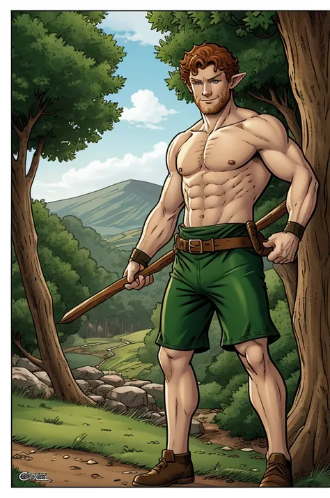 irish elf man ginger short curly hair comic style