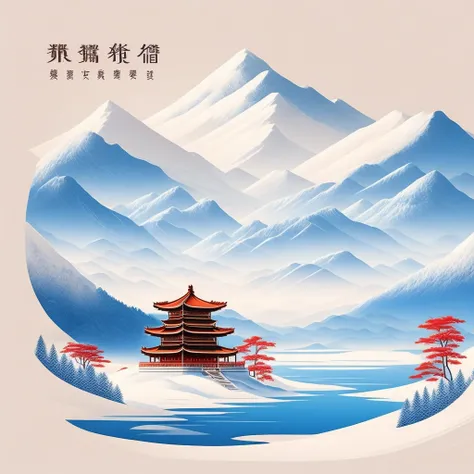 China imperial winter landscape, tshirt design, rzminjourney, vector-art