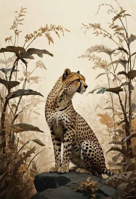 A Cheetah, by Jon Klassen, best quality, masterpiece, very aesthetic, perfect composition, intricate details, ultra-detailed