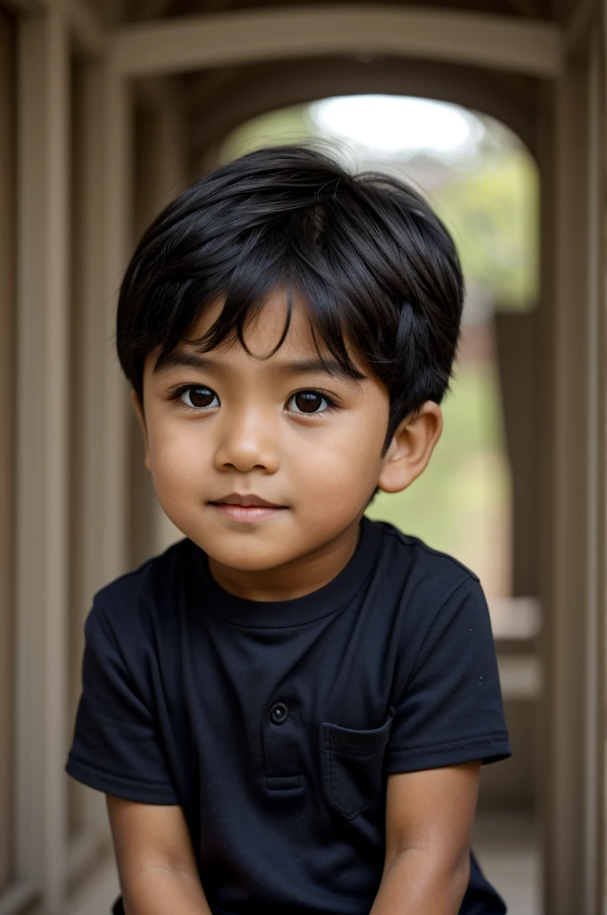 little boy with dark complexion, dark eyes and dark hair 