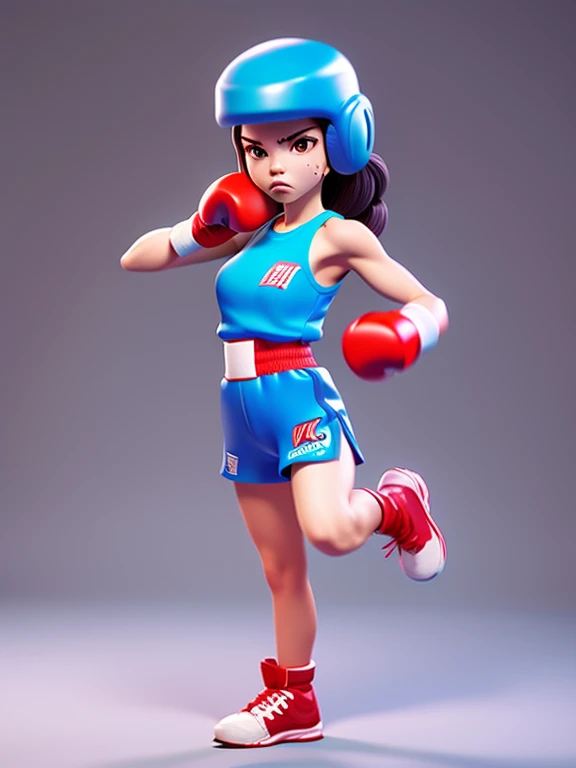 woman fighter in fighting pose expression of anger, boxing gloves, sleeveless shirt.