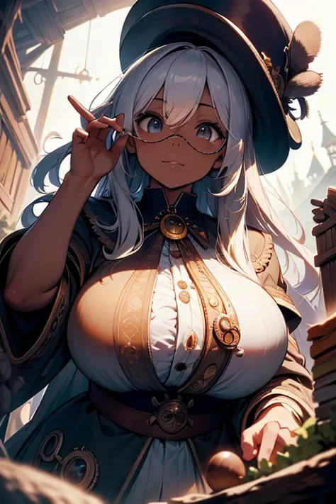 (masterpiece:1.2),Detailed explanation, Awards, high quality, High resolution, HD, 4K,8K,high quality,(professional illustration:1.1),(Chewy breasts,tender breasts:1.3),Thighs focus,(dark skin:1.2),white hair,(loli:1.1),cape,poncho,Fuzz hair,Flowing hair,m...