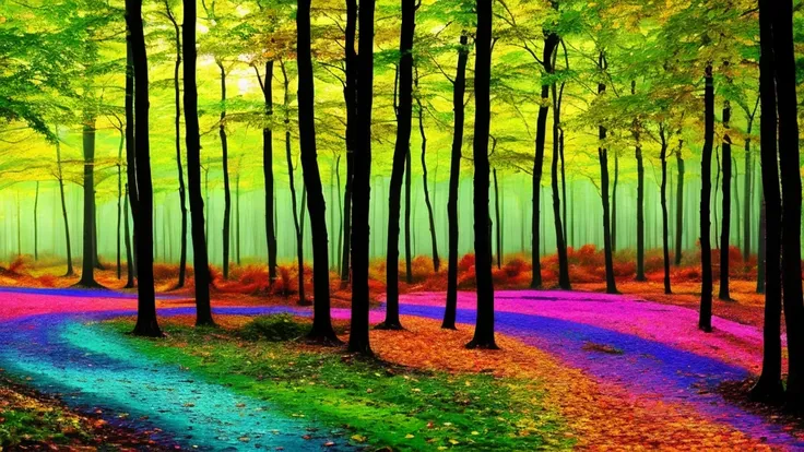 Colorful futuristic forest