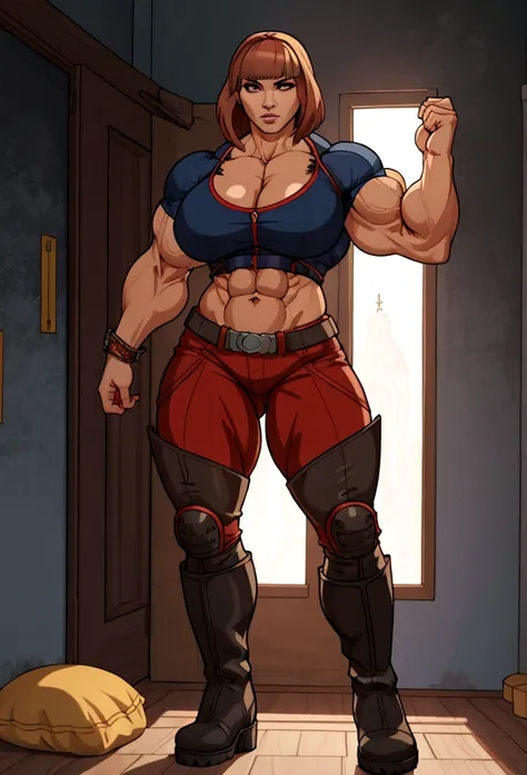 huge mom woman with muscles hard abs full of energy long boots  max life is strange 