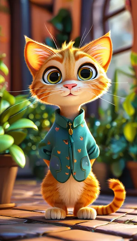 cartoon orange cat, adorable digital painting, cat ears,cute cat, cartoon, looking at viewer, cute eyes, hands, cartoon, hands, t-pose