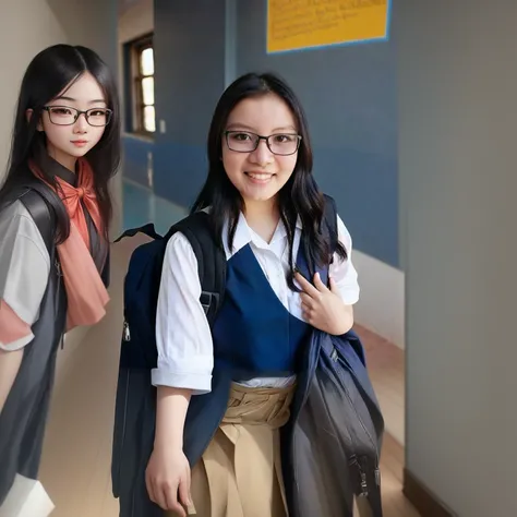 puffy Asian girl in glasses and glasses standing in a hallway, xintong chen, li zixin, made, pengzhenzhang, wenfei you, Xisionwu, , Louise Zhang, Wenjun Lin, Zhe Long Xu, Leslie Zhang, mingchen shen, Qifenglin, nivanh chanthara, wei wang