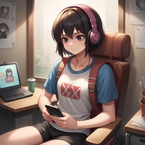 anime girl with headphones and backpack looking at a cell phone, anime style 4 k, alice x. zhang, digital anime art, nightcore, digital anime illustration, anime styled digital art, anime art wallpaper 4k, anime art wallpaper 4 k, anime artstyle, anime dig...