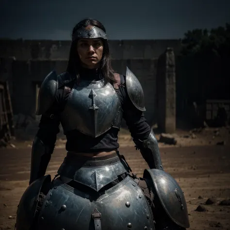 Powerful motivational image of a warrior in Armour having serious background in dark colors