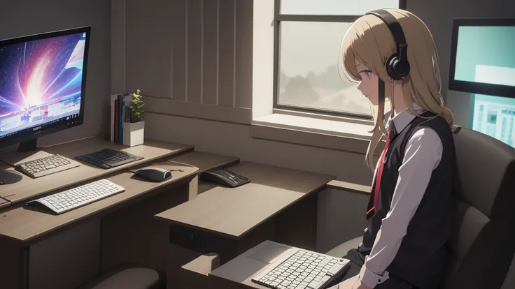 garçon animé with headphones working on a laptop computer, un dessin animé de Yuumei, Gagnant du concours Pixiv, le réalisme, style animé 4K, illustration numérique d&#39;anime, oeuvre d&#39;art dans le style de guweiz, art animé numérique, style artistiqu...