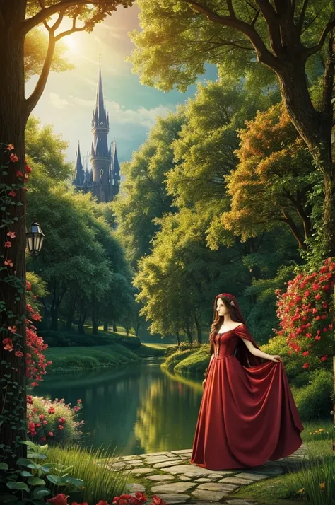 Illustration for the fairy tale The Scarlet Flower, real photo