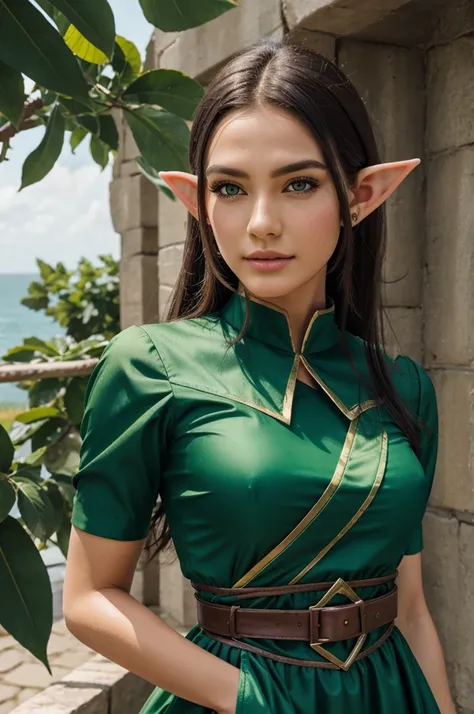 Male elf , beautiful face , green dress , power to control wind 