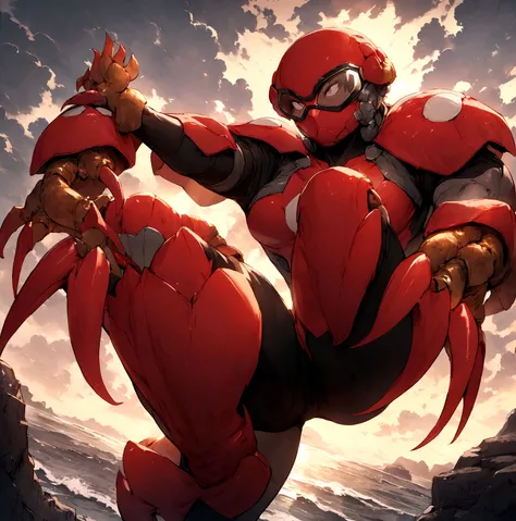 crab themed superhero with crab claws