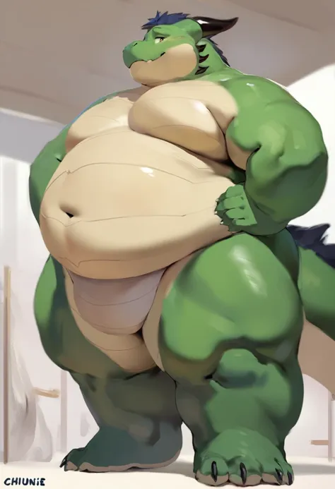 Dragon, male, adult, solo, scalie, fat, plump,fetish chubby belly,yaoi, kemono,stand,Evaporate, full body, perfect body,out scale view, white blank background,  art style,by chunie,by quanjiang