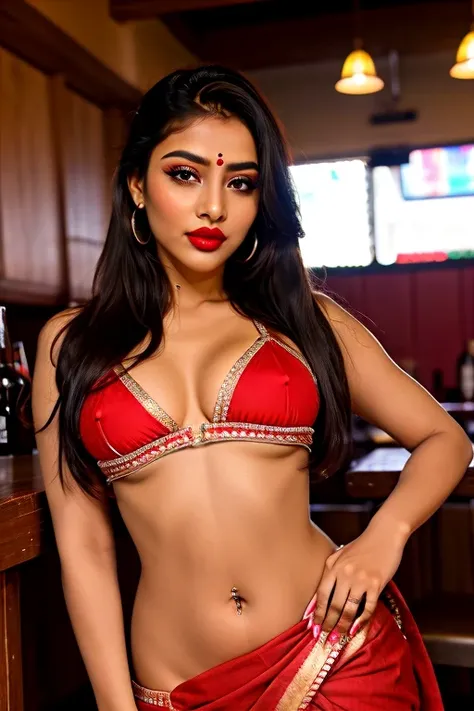 ((best quality)), ((masterpiece)), (detailed), lots of piercing indian woman, bikini blouse saree big pumped lips red lipstick super big red lips , lip piercing night club dancer pub beer erotic hairstyle, erotic make-up married women 