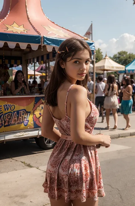 a girl wearing Sundress in a carnival red