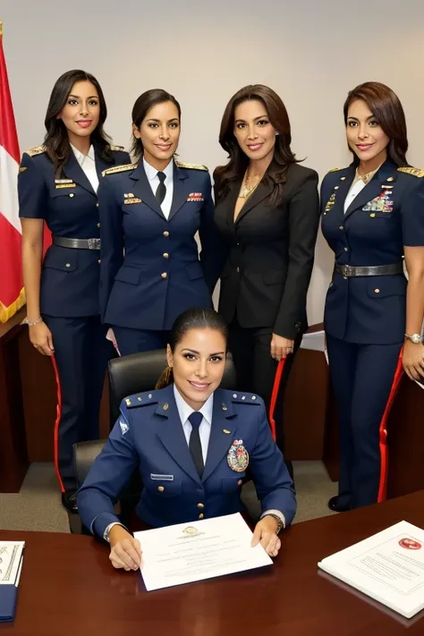 arafricana air force official sitting at desk in front of sign, security agent, lorena avarez, professional, carla ortiz, offici...