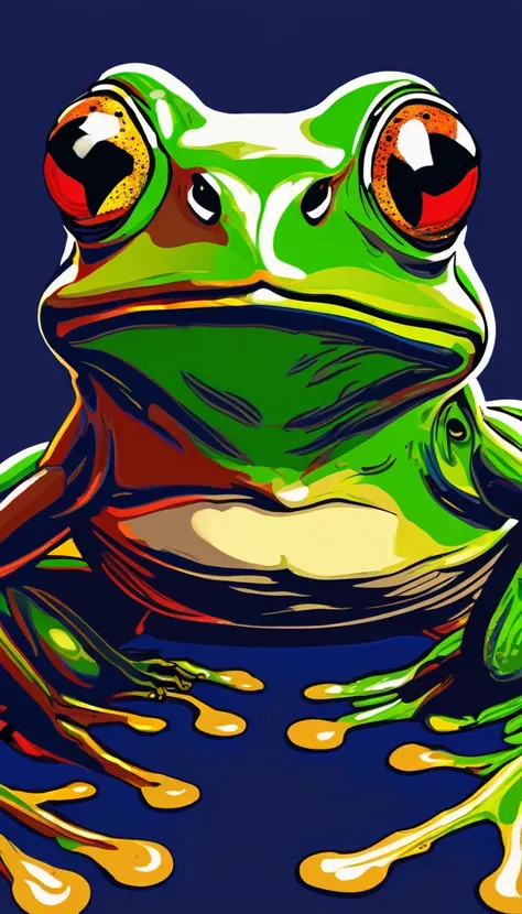 Grumpy Frog, frog drawing, deep colors 