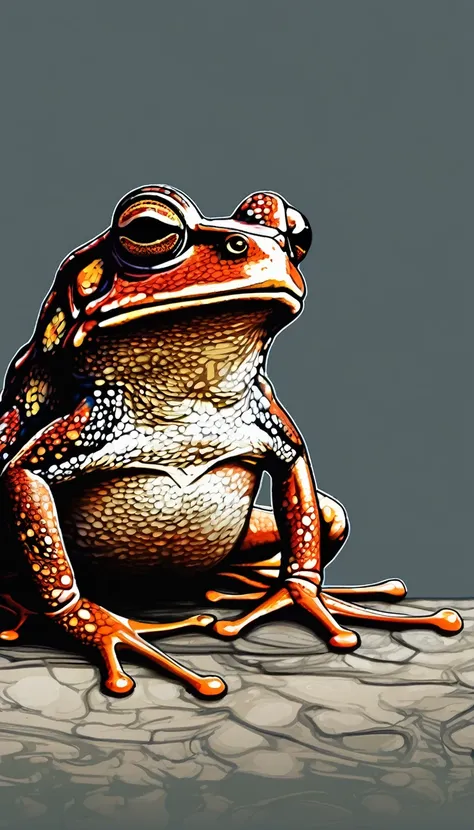 Grumpy Frog, frog drawing, deep colors 