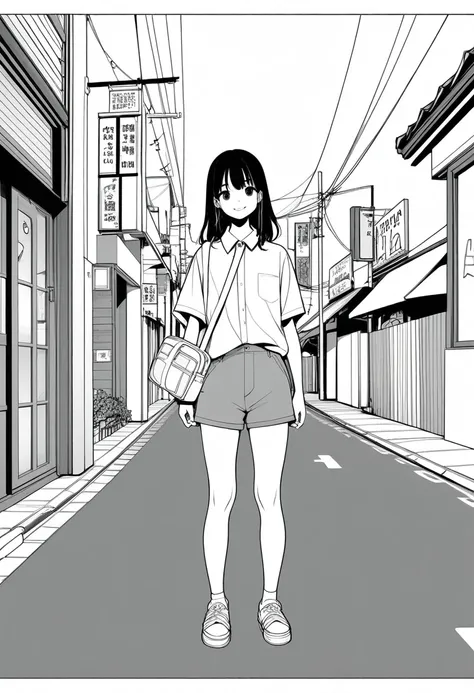 ​masterpiece, best quality, 1girl, jyt:4, grayscale, style: manga, japanese, chi no wadachi, black eyes, street, iced, black hai...