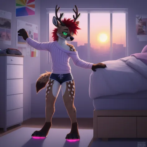 score_9, score_8_up, score_7_up, score_6_up, score_5_up, score_4_up, break (sfw), one anthro, furry, half hyena half deer, mix d...