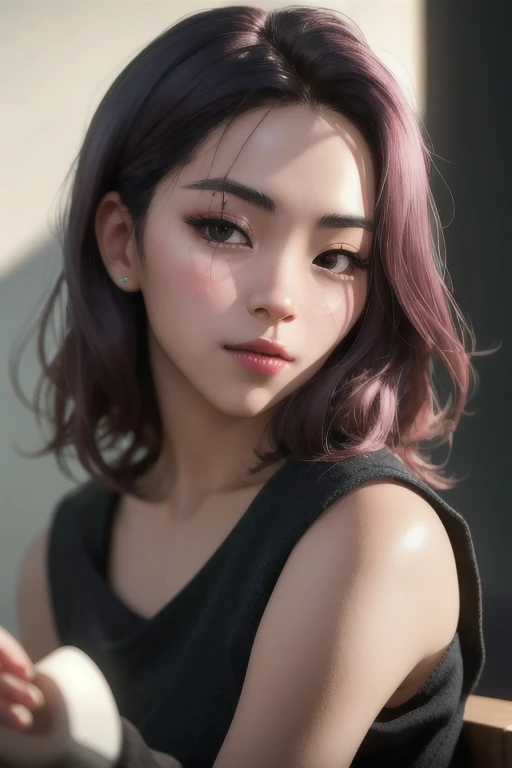 ITZY Ryujin, 1girl, solo, realistic, looking at viewer, photograph, photorealistic, beautiful and aesthetic, extremely detailed skin, extremely detailed hair, shadows, masterpiece, top quality, best quality, highres, ultra-high res, ultra-detailed, detaile...