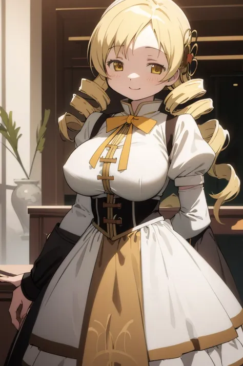 (masterpiece, best quality), 1girl, mami tomoe,standing,nsfw,indoor,smile,big breasts