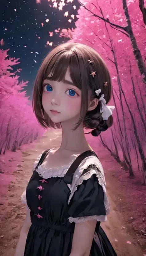 quality(8K,非常に精細なCGユニットのwallpaper, masterpiece,High resolution,top-quality,top-quality real texture skin,Surreal,Increase the resolution,RAW Photos,最高quality,Very detailed,wallpaper),BREAK、Circle image、Walking through the pink forest、Long Shot、The subject ...