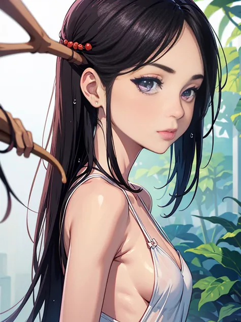 (from side), sideboob,  (wet), (expressionless), looking_at_viewer,  fashion trendy beautiful beautiful beautiful girl, gentle and attractive Chinese beautiful girl, delicate and sexy collarbone, Attractive oval face, double eyelids, smart peach blossom ey...