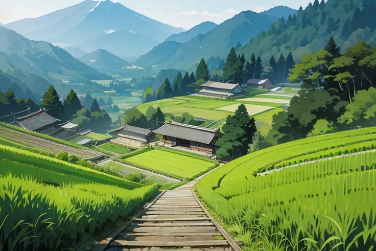 Japanese Mountain, Japanese Forest, Japanese Rice Field (0.5), House, Path, Background only