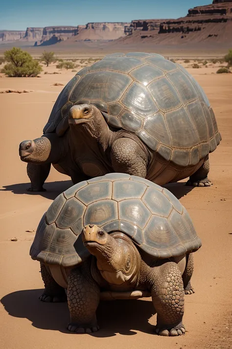 /imagine prompt: "A Galapagos giant tortoise slowly walking across an arid landscape, with realistic details of its large carapace and wrinkled skin, under natural light."