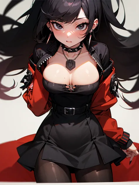 ((Long Straight Black hair)), Perfect face, Choker, Punk earrings, ((Tall)), ((High Quality)), Necklace, ((Mature)), Pretty Eyes, Sharp Nails, Bangs, ((1 Girl)), Hot, ((Multiple Earrings)), Natural Tits, 1 girl, Beautiful, Sexy, Spiky Earrings, Adult, Spik...