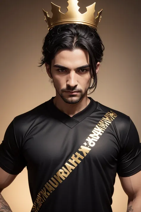 Make just a matte black football shirt with gold details and a crown as the main detail of the shirt 