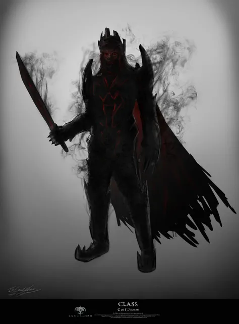 arafed image of a demon with a sword and a smoke cloud, the dark lord, lord of cinder, the dark lord sauron, dark lord, full body devil man, dark fog surrounds him, dark cloaked necromancer, dark soul concept, human male demon, demon male, man male demon, ...