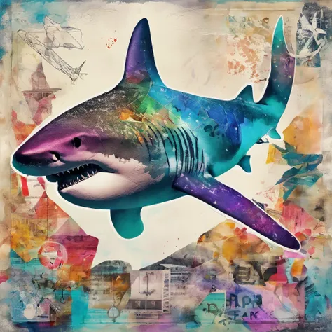 Requin controlant, inquiétant inquisiteur, regard froid et glacé ::2 colorfull ink painting ::2 fantastic art