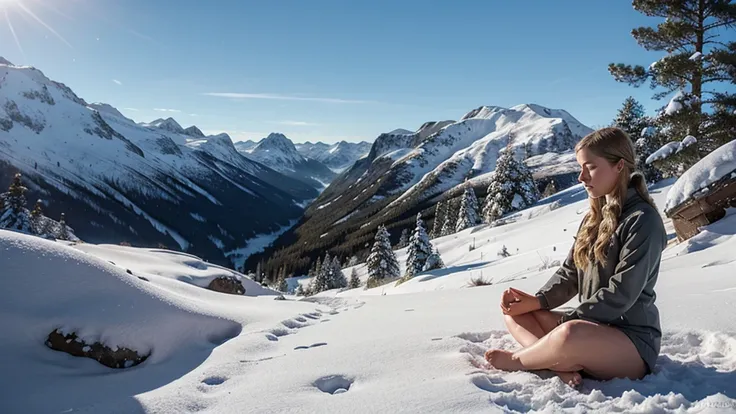 a beautiful Nordic in tranquility in the mountains, meditation, relaxation