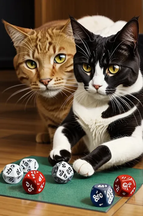 Create cats playing with dice in anime style