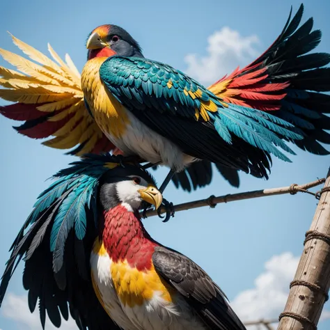 A beautiful bird with large feathers and the colors of the Uruguayan flag 